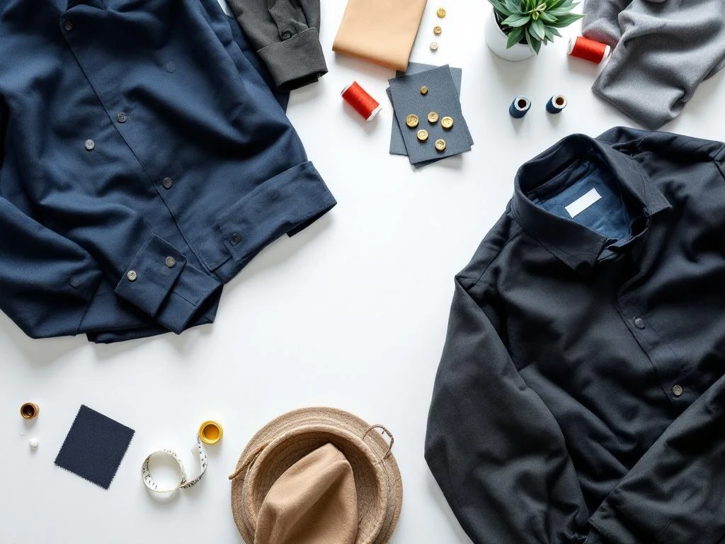 Zakelijke werkjassen in marineblauw en antraciet met maatwerk gereedschap en duurzame stoffen op witte achtergrond