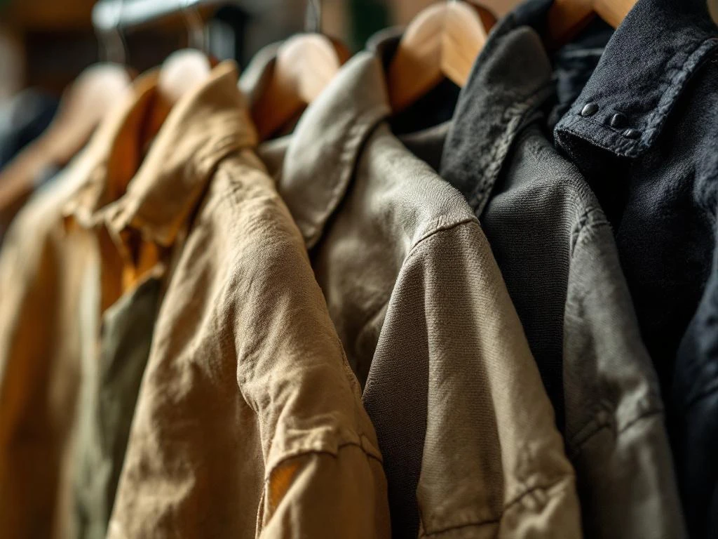 Duurzame stoffen in aardse tinten met natuurlijke texturen, biologisch katoen, gerecycled polyester, hennep en linnen