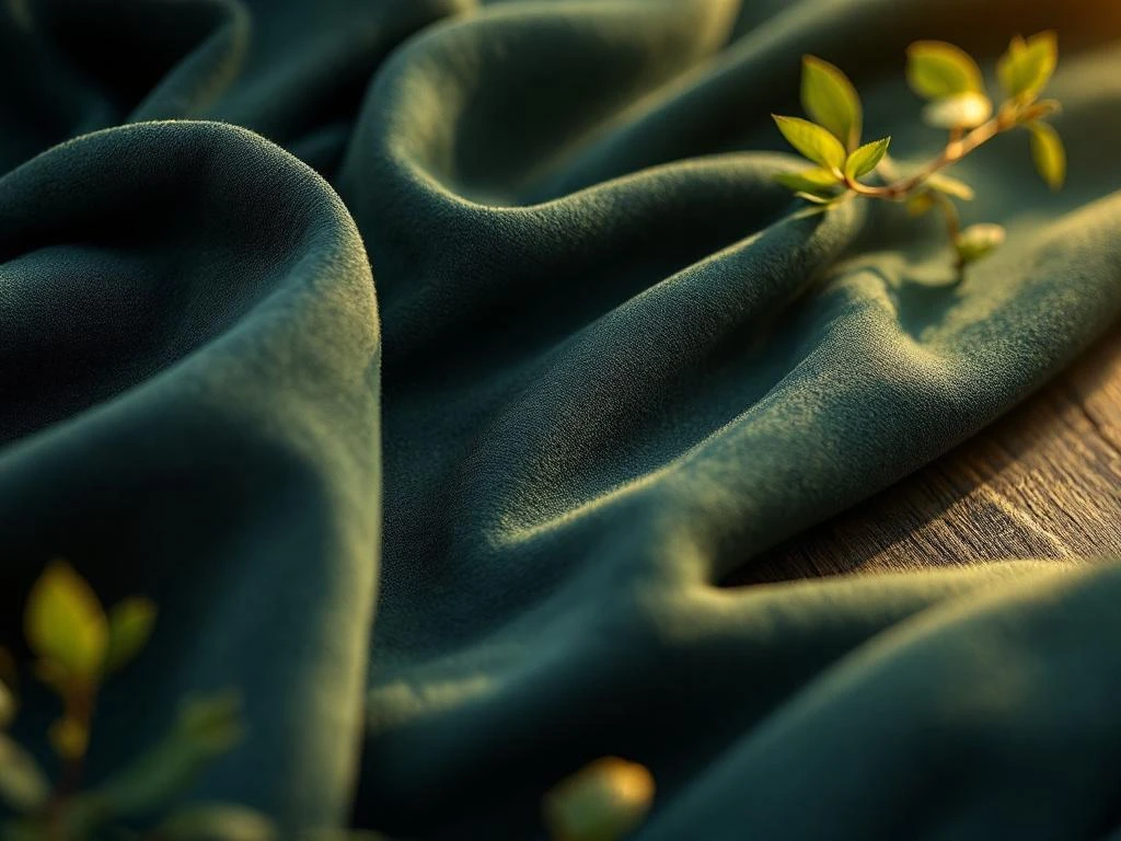 Duurzaam werkkleding textiel in marineblauw en bosgroen met zichtbare organische katoenvezels en eco-certificering