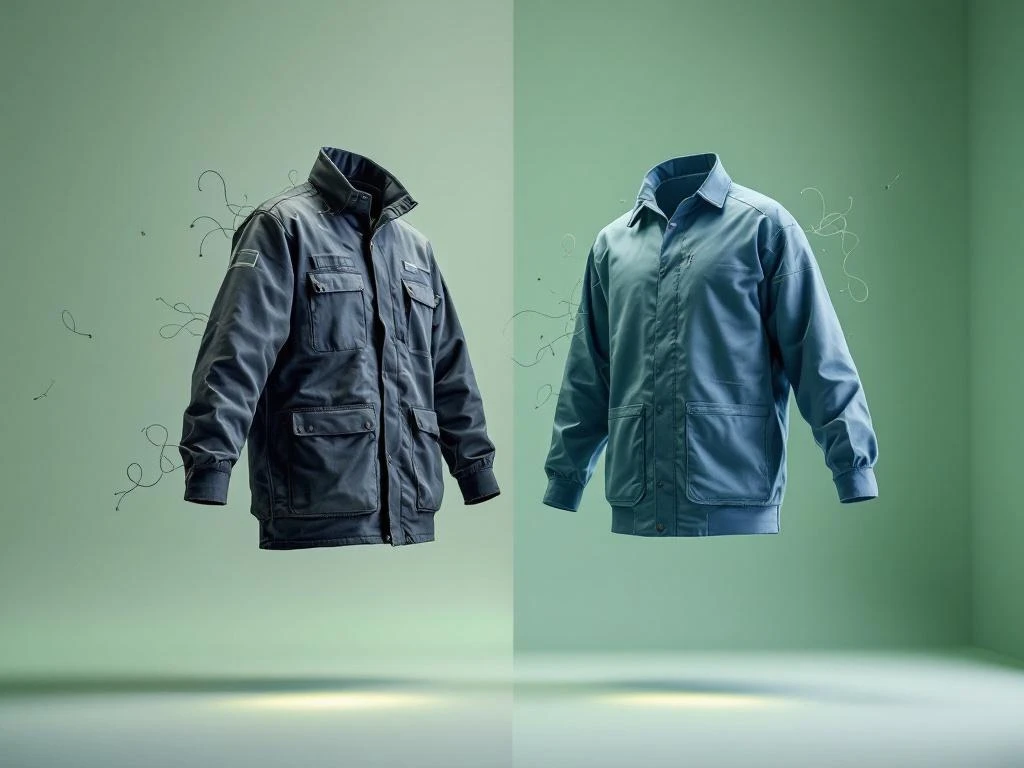 Circulaire levenscyclus van werkkleding: versleten industriële kleding transformeert tot nieuwe duurzame werkkleding via recycling