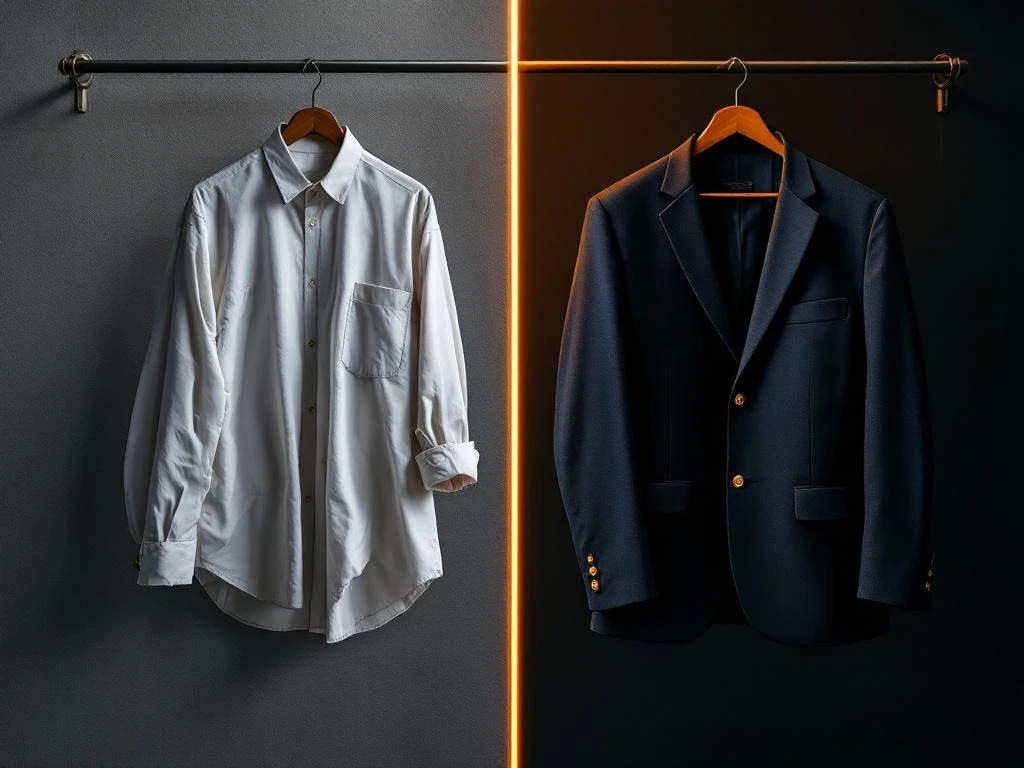 Vergelijking van werkkleding: verkreukelde, vervaagde uniformen links versus kwaliteitsvolle, gestreken bedrijfskleding rechts