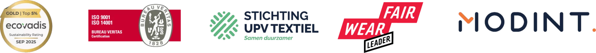 Logo’s van de keurmerken en certificeringen van Tailor & Stitch